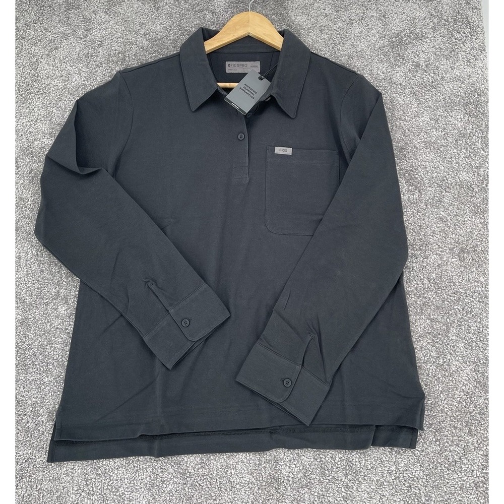 FIGS PRO Women XL Technical Pique Scrub Polo Long Sleeve Black NWT Pima Cotton